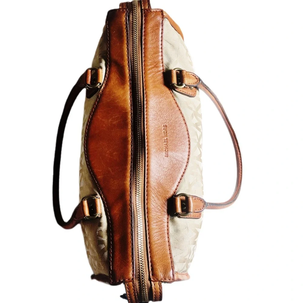 Vintage Michael Kors Large Tan Signature Print & Leather Satchel